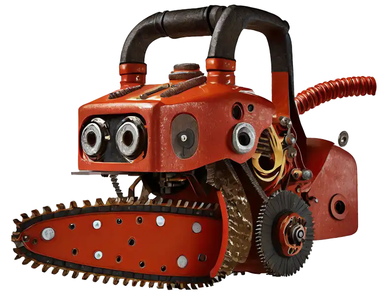 Stilisiertes Kettensägenwerkzeug, Symbol für professionelles Werkzeug, das du mieten statt kaufen kannst